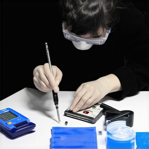 Technician calibrating and cleaning medical devices in a clinical setting