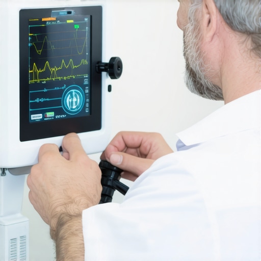 A healthcare worker performing routine maintenance on medical equipment in a hospital
