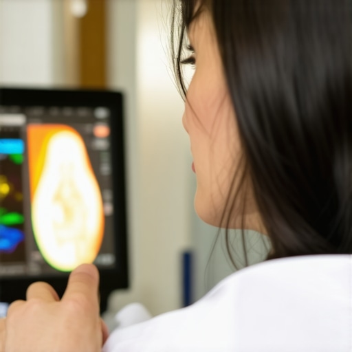 Healthcare professional evaluating portable medical monitors in a clinic
