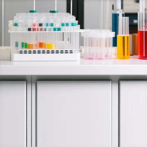 Organized Lab Bench with Pipette Carousel Lab bench featuring a neatly arranged pipette carousel and storage tools