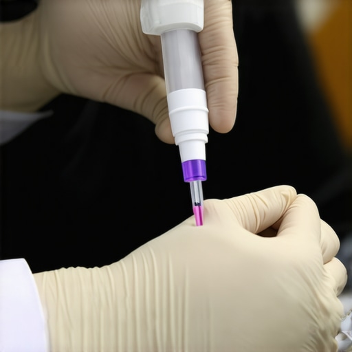 Performing rapid cardiac tests A healthcare worker conducting a cardiac marker test with equipment in a clinical environment