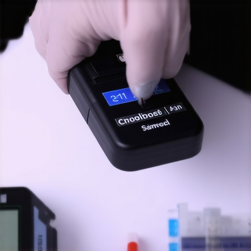 Technician calibrating medical device with portable calibration tool