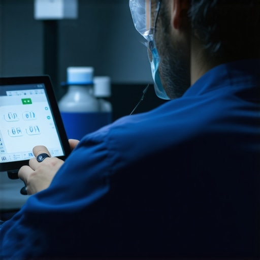 Technician performing calibration on medical equipment with digital instruments in a lab setting.