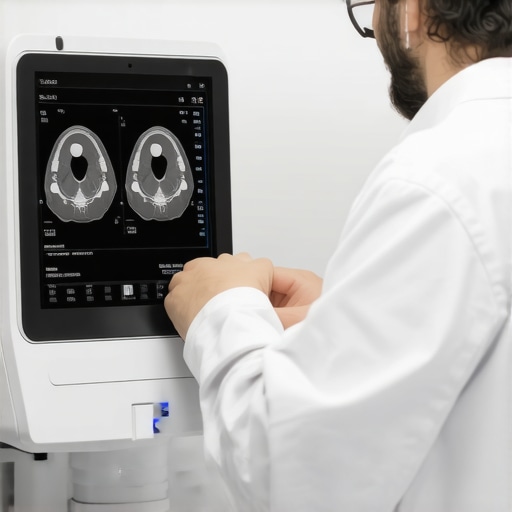 Professional calibration of medical equipment Technician calibrating advanced medical imaging device in a clean, well-lit laboratory