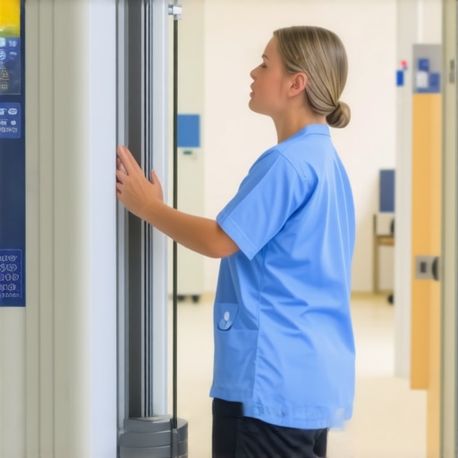 Healthcare professional safely operating a patient lift system in a clinical setting