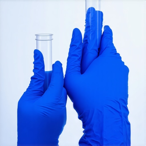 Nitrile lab gloves resistant to acids demonstrating durability and flexibility