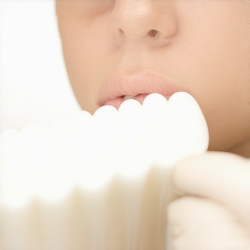 Dentist holding and examining dental impression trays during patient consultation