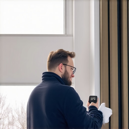 Person installing health monitoring sensors in a living room
