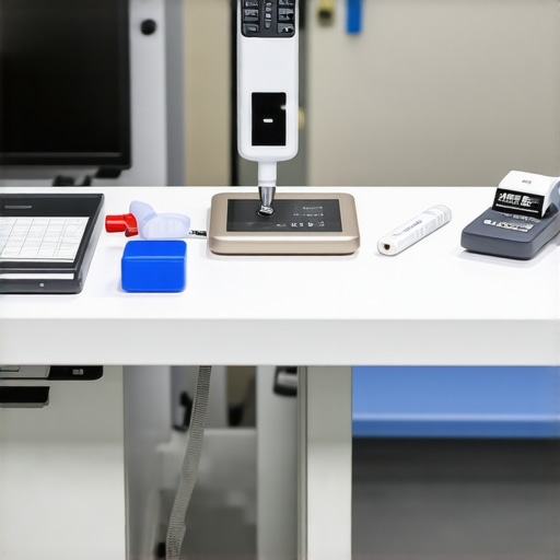 A mobile clinic setup with a handheld dental X-ray sensor and organized accessories for efficient diagnosis.