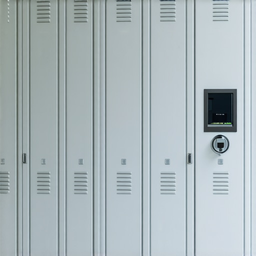 Secure healthcare lockers with biometric access in a hospital corridor