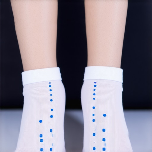 Close-up of smart socks with sensors on the feet.