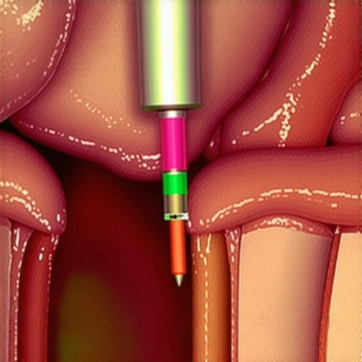 Surgeon applying vessel-sealing device to control bleeding during nephrology surgery.