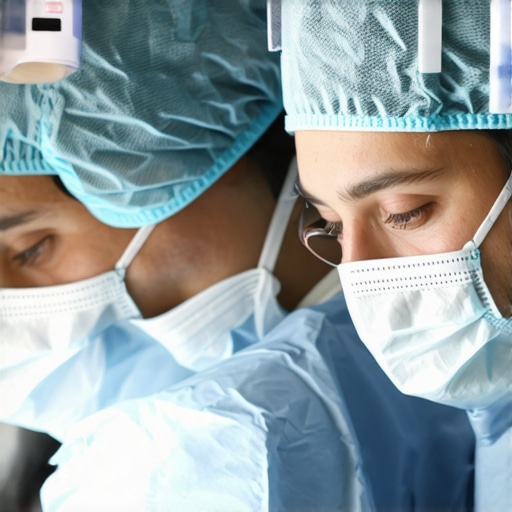 Surgeons wearing advanced liquid-repellent surgical caps in operation