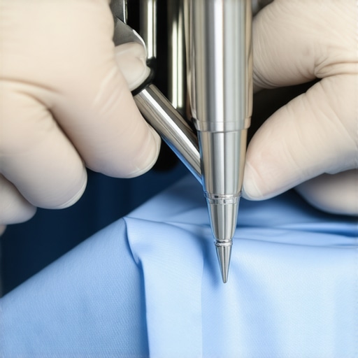 Surgeon adjusting a titanium retractor with non-slip coating in an operating room