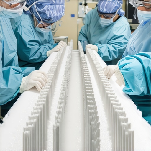 Medical professionals handling ceramic surgical blades in an operating theater