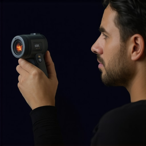 Doctor capturing thermal images of a patient's forehead with a handheld device.