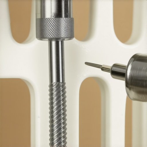 A close-up image showing the process of inserting a titanium screw into a model bone during surgery