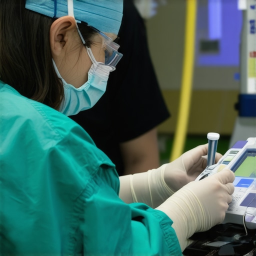 Emergency room clinician performing electrolyte test with handheld device