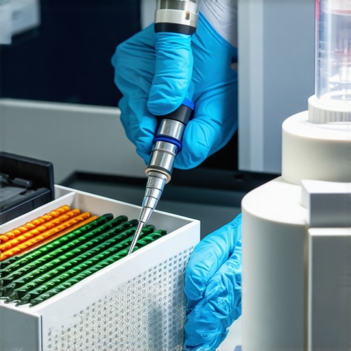 Technician using ultrasonic device to inspect surgical instruments