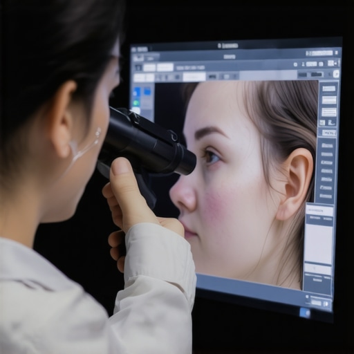 A doctor examining a patient's ear with a high-resolution digital otoscope, displaying detailed internal ear images on a monitor.