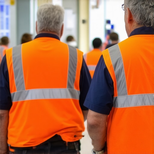 Emergency medical staff wearing reflective vests in a busy hospital ER