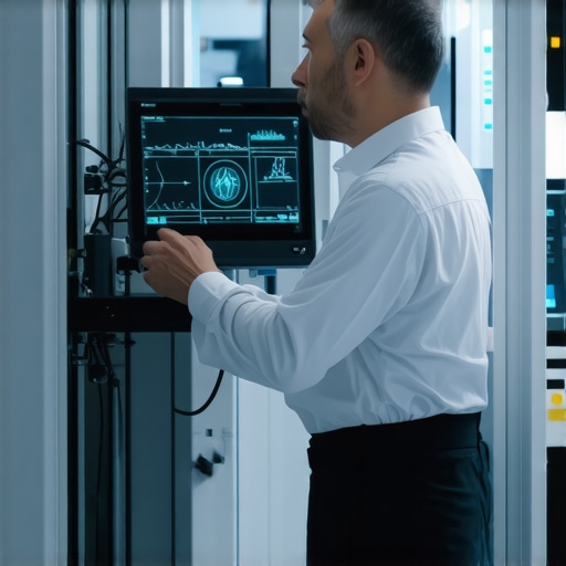 Technician using AI-powered diagnostic tools on medical devices