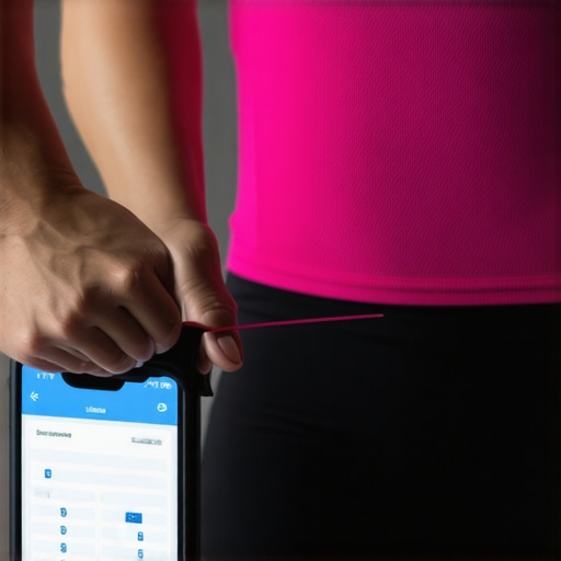 Person calibrating a resistance band while viewing workout data on a smartphone