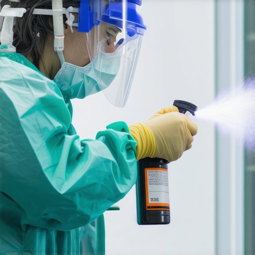 Healthcare worker applying anti-fog solution to shield in ICU.