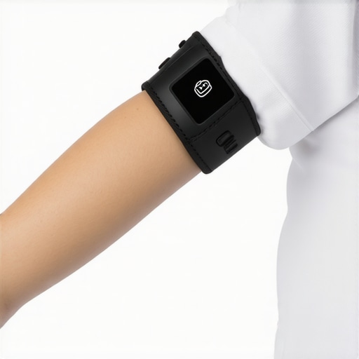 A patient wearing a medical-grade wearable sensor on their arm for vital sign monitoring