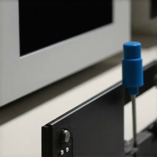 Technician calibrating medical equipment using high-tech tools in a laboratory