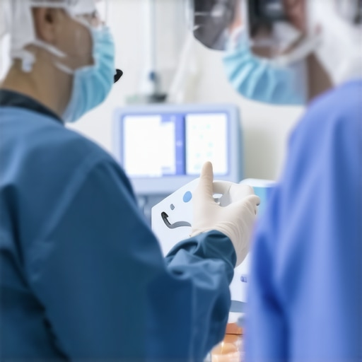 Healthcare professionals reviewing advanced medical devices in a hospital environment