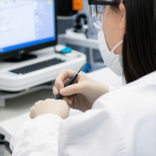 Healthcare professional carefully examining medical equipment for safety and compatibility.