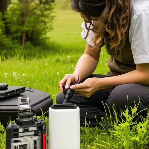 Researcher conducting analysis with portable bio-analyzer amid outdoor setting