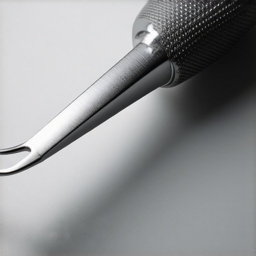 Close-up of a surgical scalpel with graphene coating on a sterile tray.