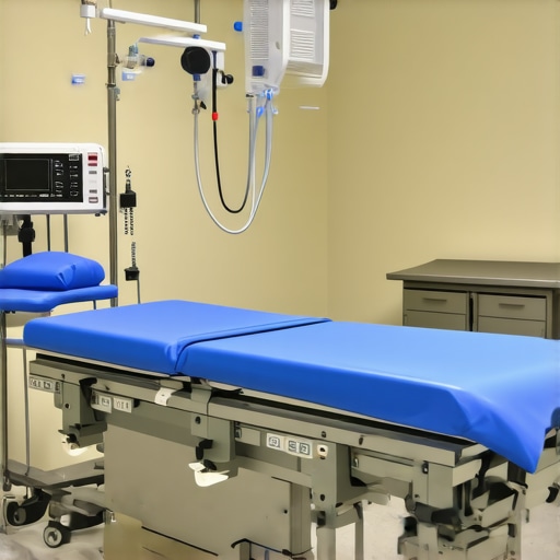 Surgical table with integrated heating system in a sterile operating room environment.