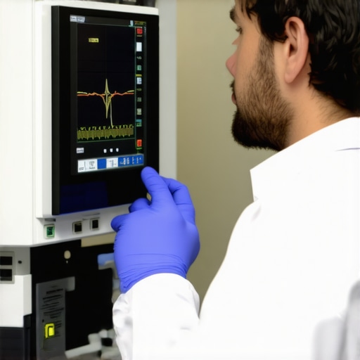 Technician using calibration tools on advanced medical devices in a hospital lab.