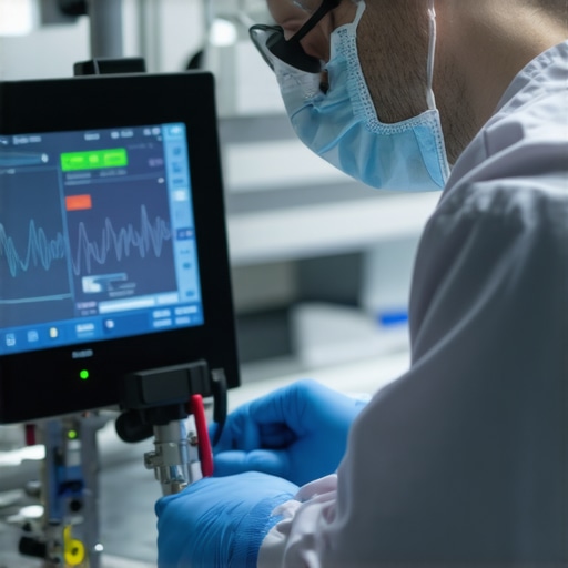 Healthcare professional using digital tools to maintain medical equipment.