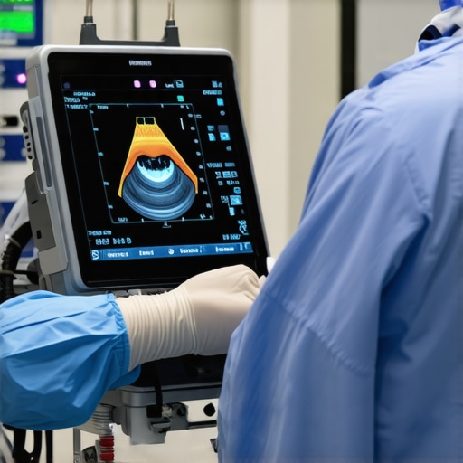 Doctor using handheld AI ultrasound device during emergency