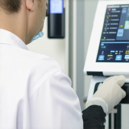 Healthcare professional calibrating a medical device for accuracy