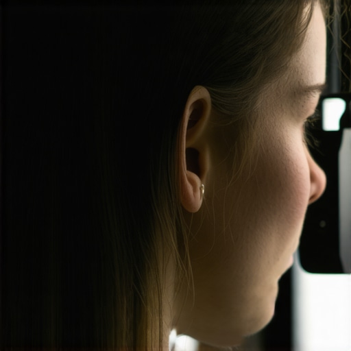 Clinician examining a patient's ear with a sleek, advanced smart ear scope.