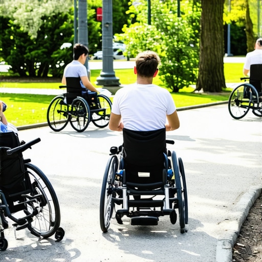Individual pushing and maneuvering different lightweight carbon fiber wheelchairs in a park to assess performance.