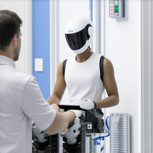 Nurse operating an AI-assisted patient lifting device in a clinical setting