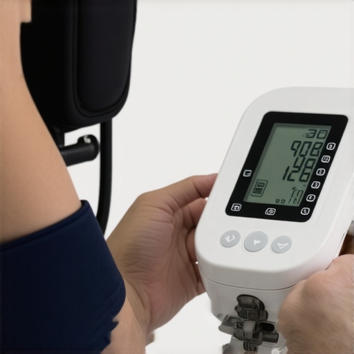 Person measuring blood pressure with a modern ergonomic cuff