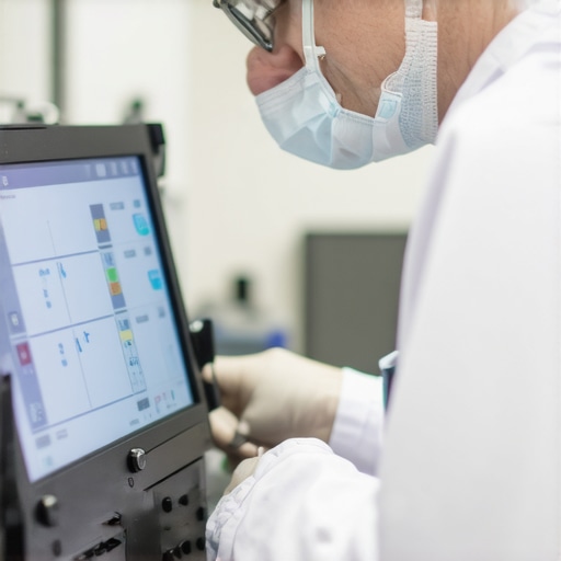 Medical Equipment Maintenance in Progress A healthcare worker inspecting and maintaining medical devices using advanced tools