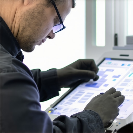 Technician calibrating medical device using diagnostic software