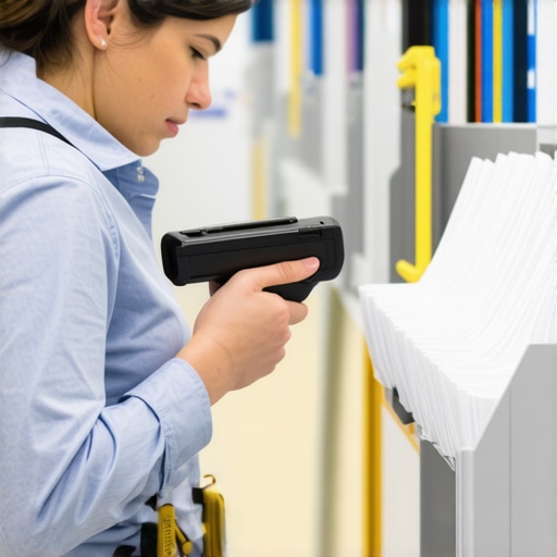 Healthcare worker scanning supplies with RFID technology in a hospital storage area
