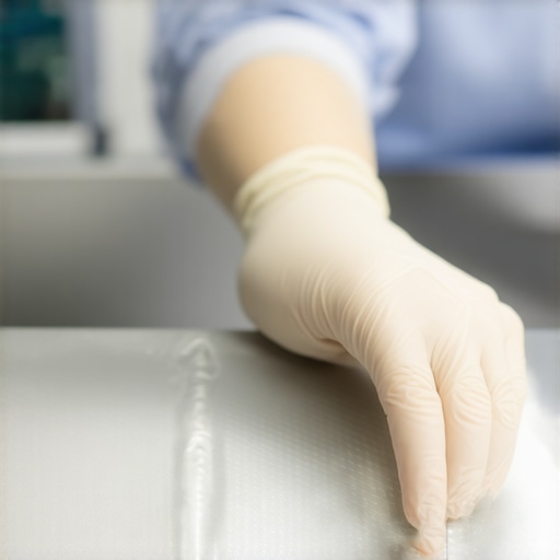 High-friction medical equipment surface testing Professional hand testing the grip of a modern high-traction surgical tray