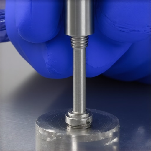Technician tightening bolts on a medical stand for stability